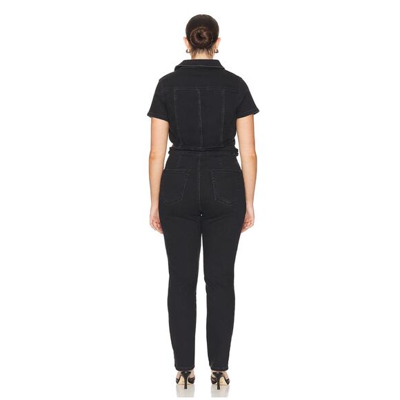 Good American Chic Black Denim Utility Jumpsuit Belted, Curve-Flattering Size 2 - Picture 8 of 9